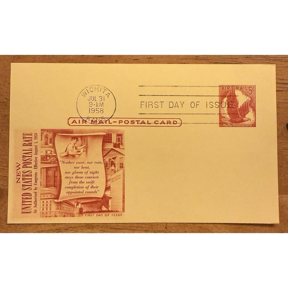 UXC2 Fleetwood Post Card FDC by Fleetwood - 5-cent Airmail Eagle Red 1958 Cachet
